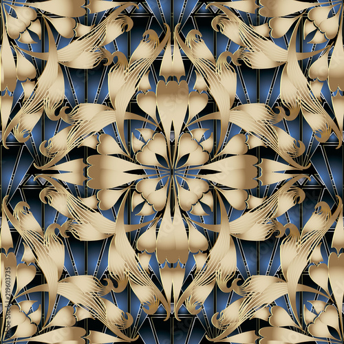 Modern abstract Damask vector 3d seamless pattern. Geometric orn