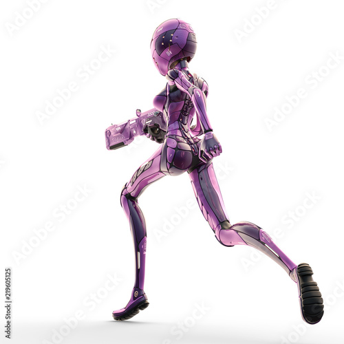 alien girl from the space in a pink suit on white background