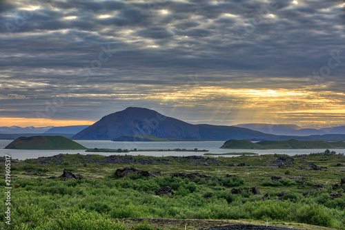 Sunset view of Lake Mývatn