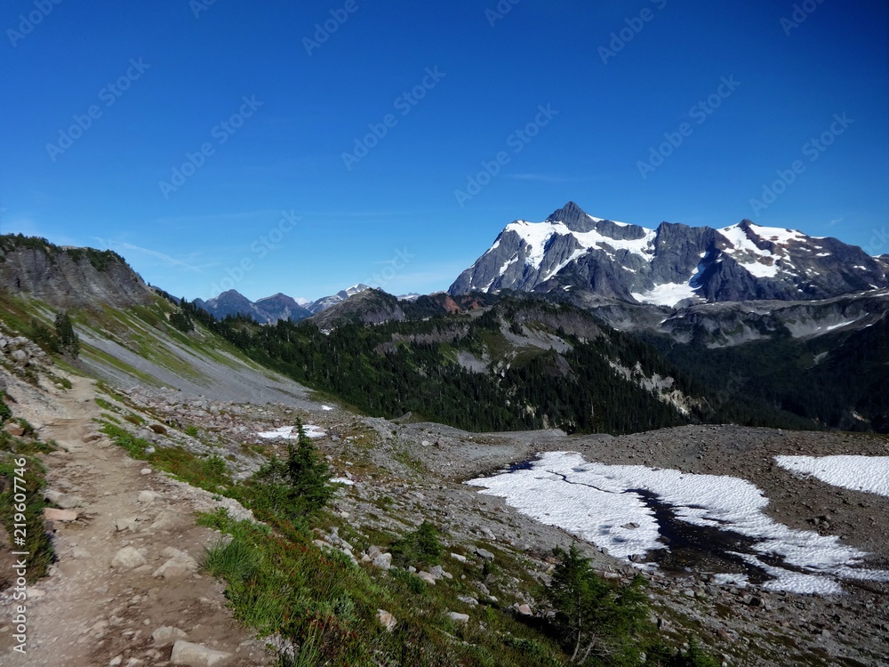 A panoramic view of Mount Shuksan from Chain Lakes trail