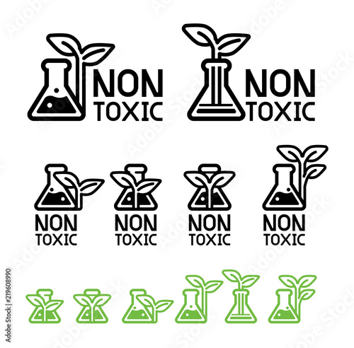Green care and non-toxic from science technology(icon concept). Environmental chemistry are already certified safety for user product. Eco chemical symbol.