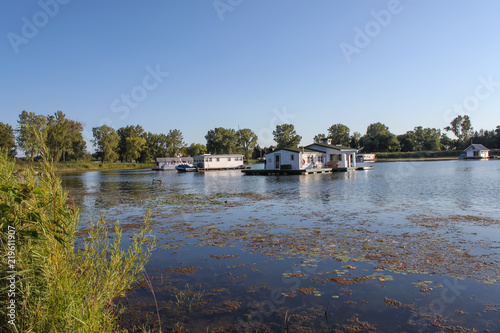 Floating homes on Horseshoe pond in Presque Isle State Park on the pennisula on Lake Erie © Susan Vineyard 
