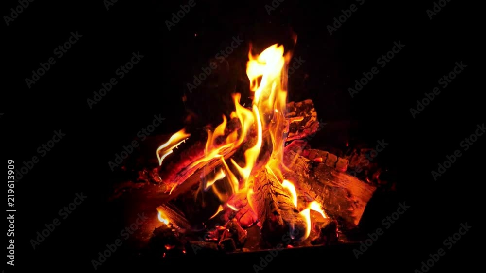 Slow motion of fire at bonfire in the dark Slow motion of fire at bonfire in the dark