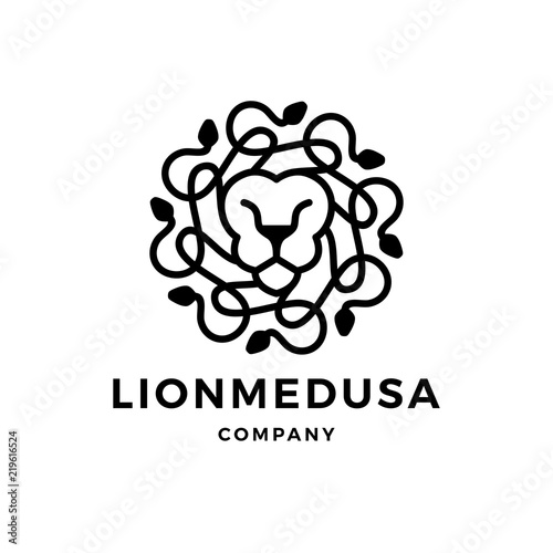 lion medusa gorgona logo vector icon illustration