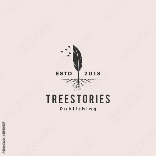 tree quill feather ink root logo vintage retro hipster vector icon illustration