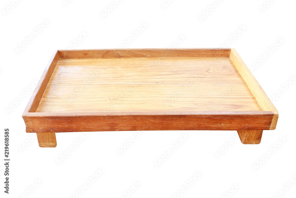 Old traditional blank wooden tray isolated on white background