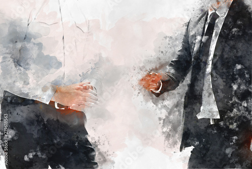 Abstract two business man talking business company on watercolor illustration painting background.