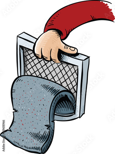 A hand holding the lint trap from a clothes dryer with a pad of thick lint peeling off.