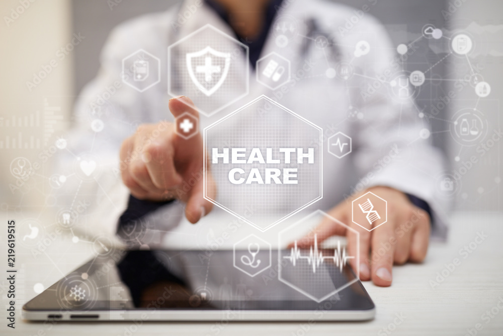 Medicine and healthcare concept. Medical doctor working with modern pc. Electronic health record. EHR, EMR. Medicine and healthcare concept. Medical doctor working with modern pc. Electronic health record. EHR, EMR.