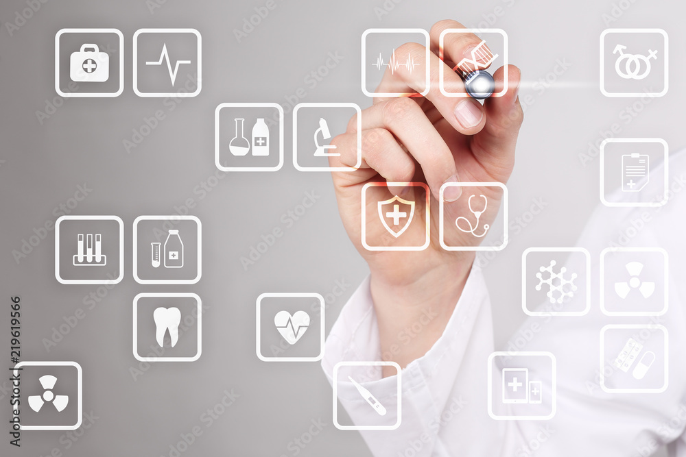 Medical icons on virtual screen. Modern technology in medicine. Medical icons on virtual screen. Modern technology in medicine.