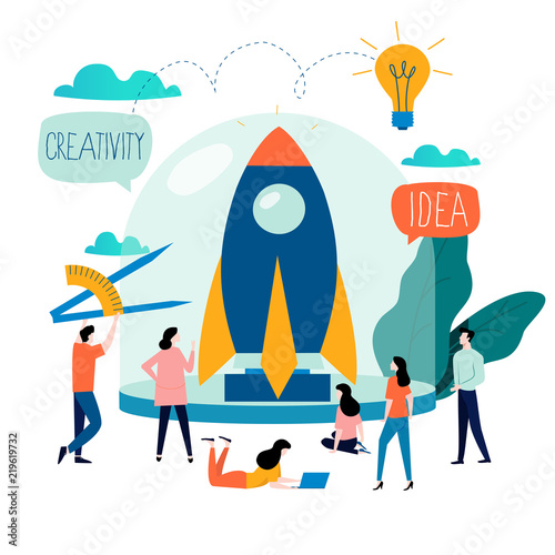 Business project start up process, start up idea launching, project management, start up launch teamwork flat business vector illustration design