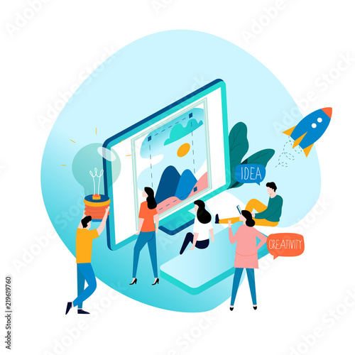 Design studio, designing, drawing, graphic design, education, creativity, art, ideas flat vector illustration. Online courses, tutorials, brainstorming concept for mobile and web graphics