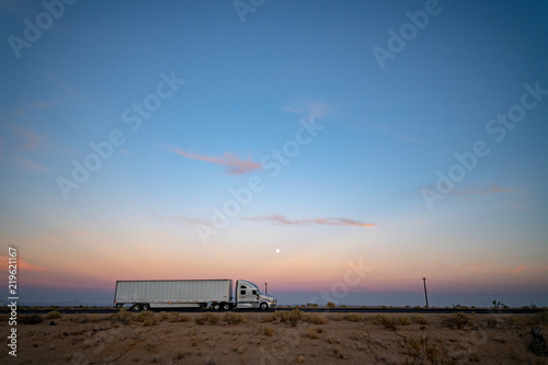 Truck and Moon, truck, trucking at sunset, sunset