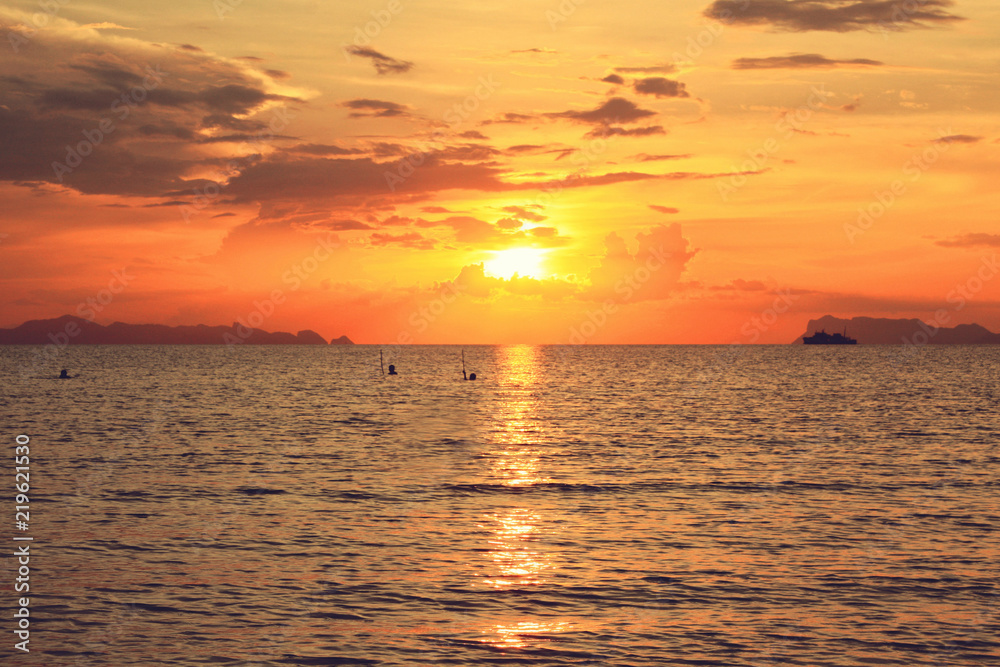 Beautiful sunset on the beach and sea at Koh-Samui in Surat Thani Province, Thailand