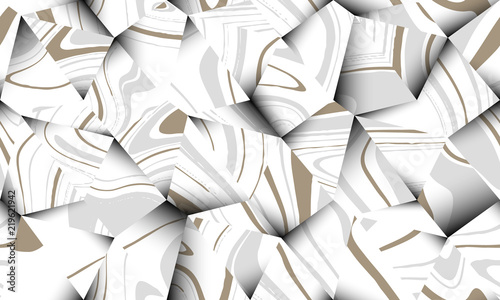 Seamless pattern, ink marbling lines texture in polygon shapes with shadow, pastel brown and grey tones