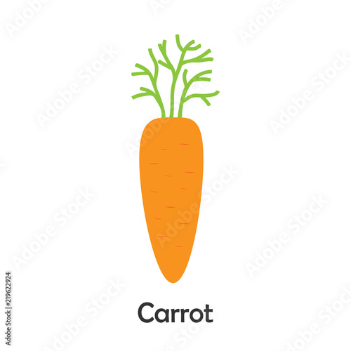 Carrot in cartoon style, card with vegetable for kid, preschool activity for children, vector illustration