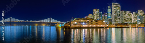 San Francisco Belle and downtown at Christmas from wooden Pier 7 at sunset. © SvetlanaSF