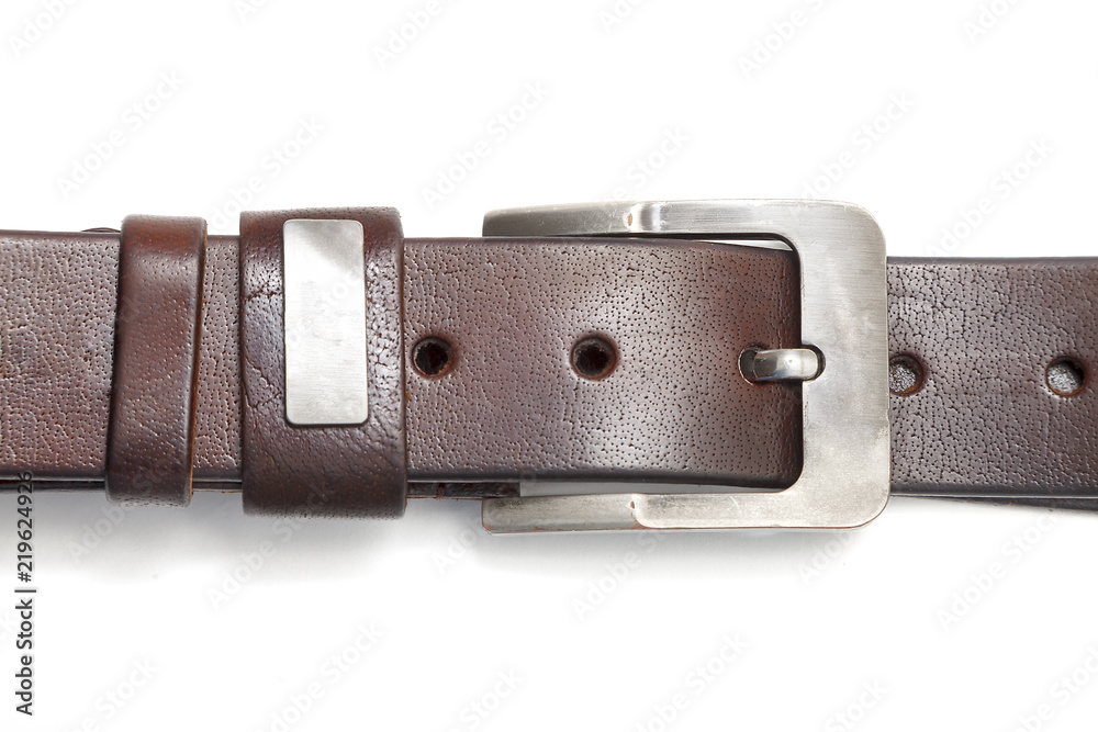 leather strap with metal buckle close - up isolated on white background leather strap with metal buckle close - up isolated on white background