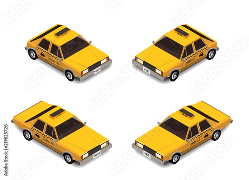 Isometric yellow taxi car low poly