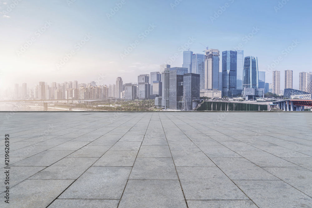 The skyline of Chongqing's urban skyline with an empty square floor.