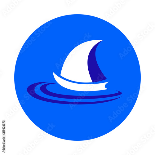Ship vector icon on waves, white and blue