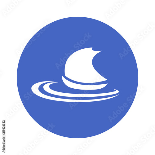 Ship vector icon on waves, white and blue