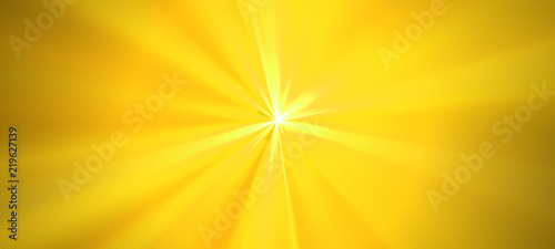 Golden yellow bright flash of light. Motion blur. Staburst. Sunburst. Abstract festive illustration with glowing blurred  lights photo