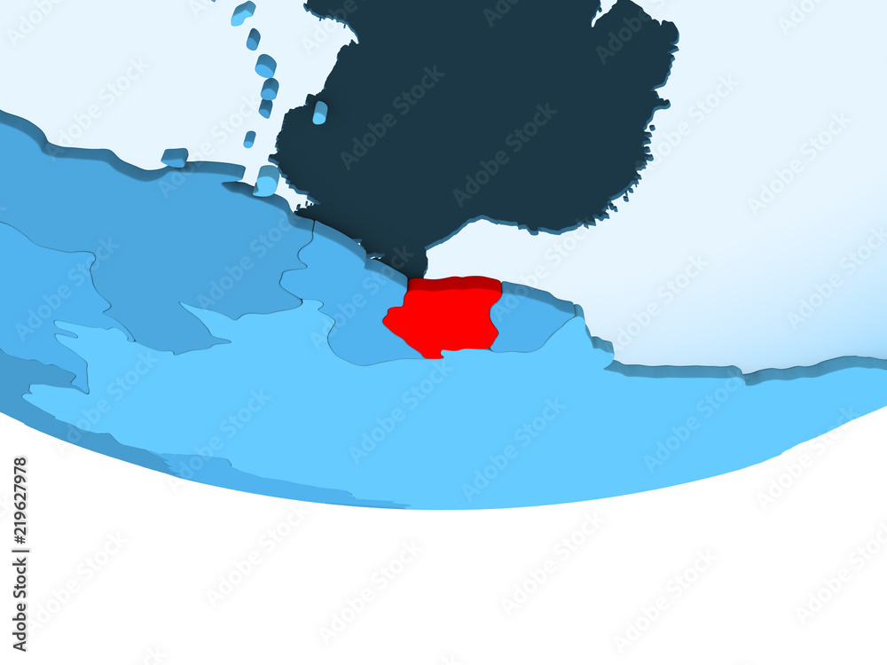 Fototapeta premium Suriname in red on blue map