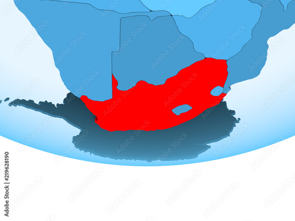 Fototapeta premium South Africa in red on blue map