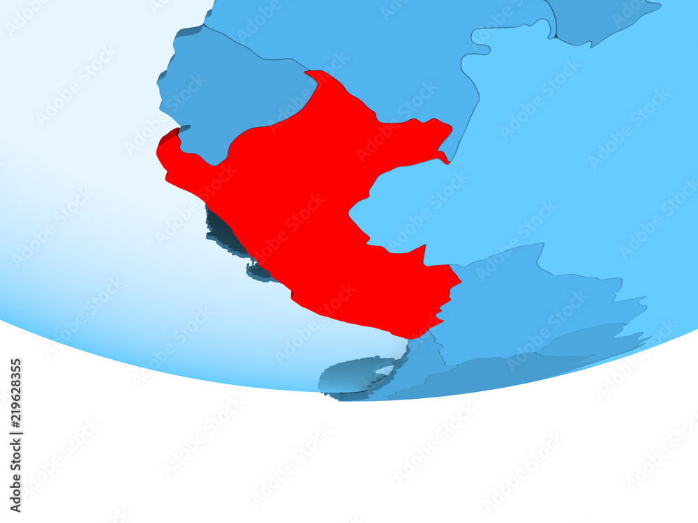 Fototapeta premium Peru in red on blue map