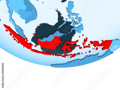 Indonesia in red on blue map