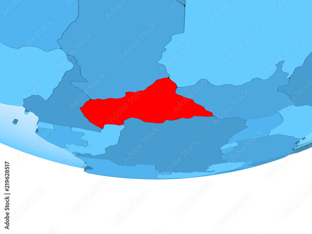 Fototapeta premium Central Africa in red on blue map