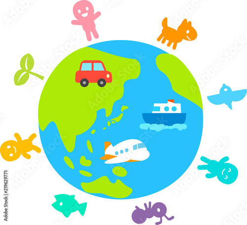 地球と生き物のデフォルメイラスト