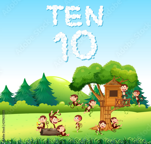 Ten monkey at the forest
