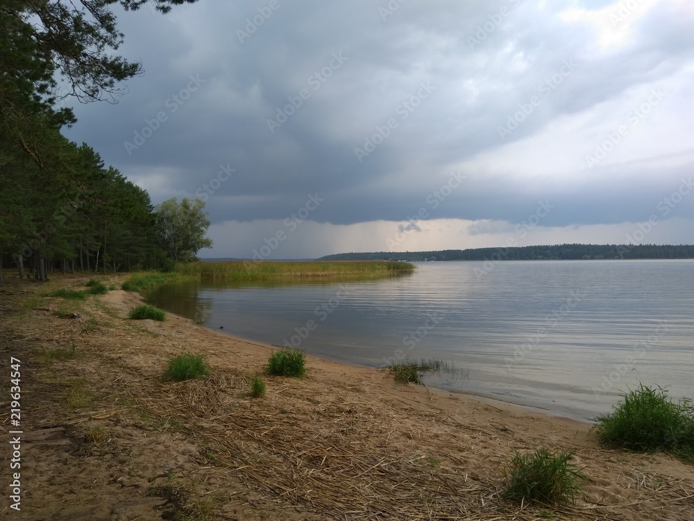 Summer Lake With Stormy Clouds