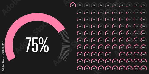 Set of circular sector percentage diagrams from 0 to 100 ready-to-use for web design, user interface (UI) or infographic - indicator with pink