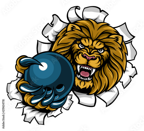 Lion Holding Bowling Ball Breaking Background