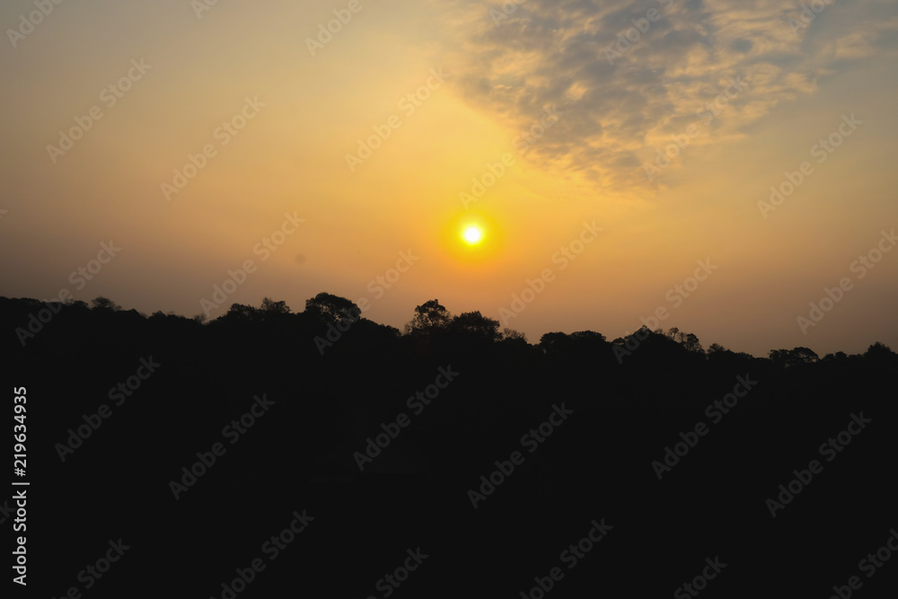 beautiful sunrire sky with silhouette Tree