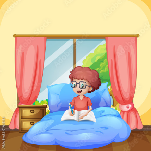 A young boy study in bedroom