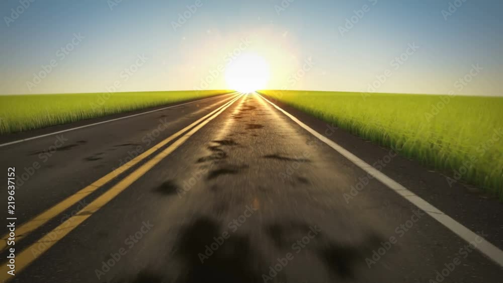 Evening or morning country road driving, loop
