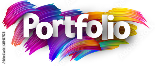 Portfolio paper poster with colorful brush strokes. photo