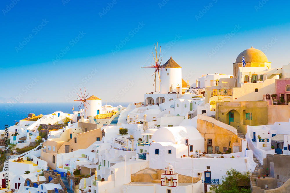 View of Oia the most beautiful village of Santorini Island in Greece.
