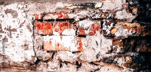 Texture of old red brick wall for background, grungy grafitti web banner. 