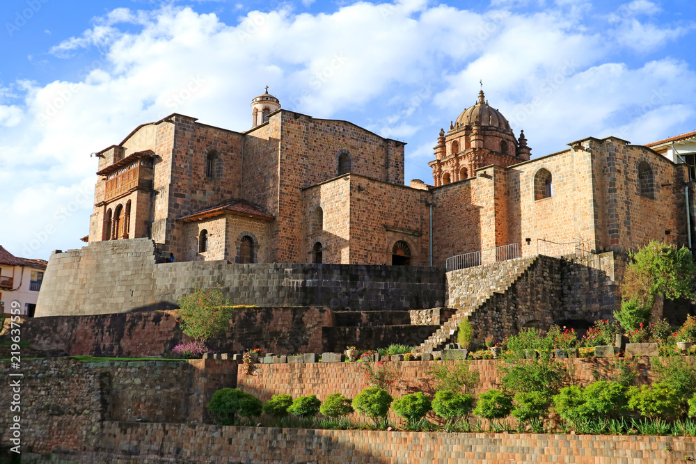 The Temple of the Sun of the Incas or Coricancha with the Convent of Santo Domingo Church above, Cusco, Peru, South America 