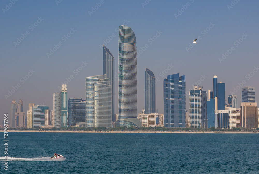 Abu Dhabi - like in the nearby Dubai, in Abu Dhabi there is a very rich skyline. Here in particular the sky scrapers of the Corniche Beach