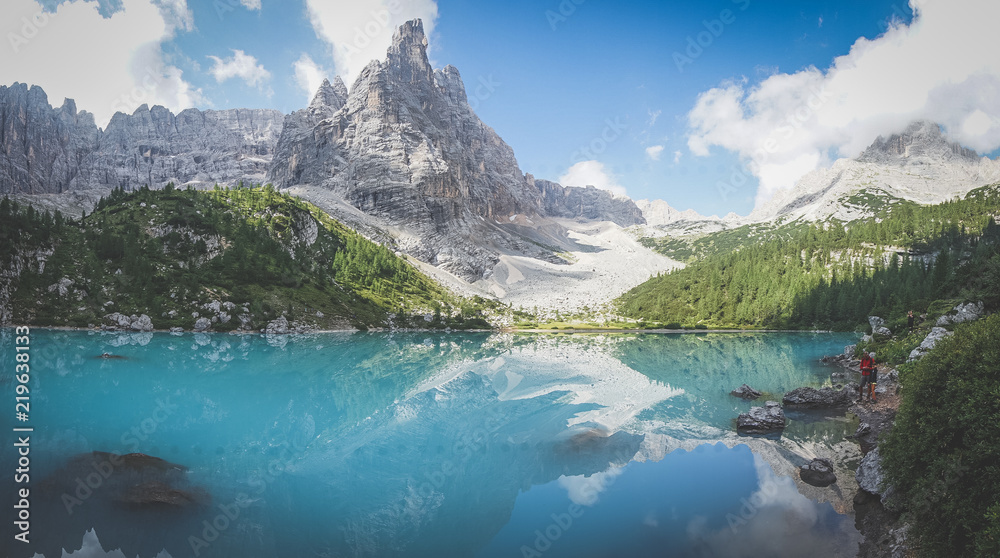 Obraz premium Amazing view of Sorapis lake with unusual color of water. Lake located in Dolomite Alps, Italy