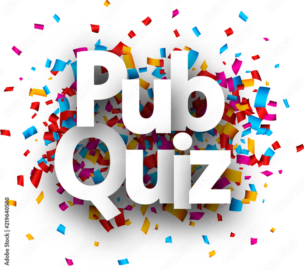 Pub quiz card with colorful confetti. Pub quiz card with colorful confetti.