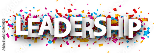 Leadership banner with colorful confetti.