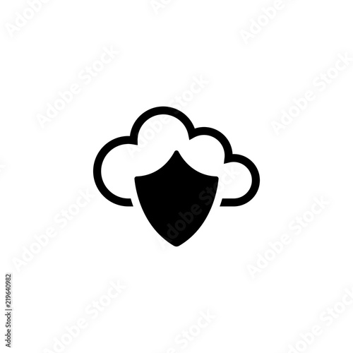 Shield Cloud, Data Protection. Flat Vector Icon illustration. Simple black symbol on white background. Shield Cloud, Data Protection sign design template for web and mobile UI element