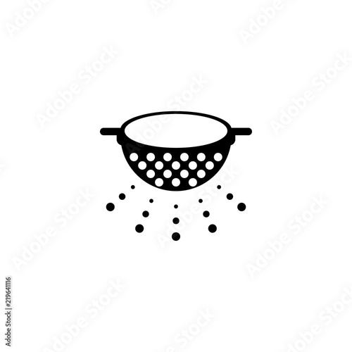Kitchen Colander, Pasta Strainer. Flat Vector Icon illustration. Simple black symbol on white background. Kitchen Colander, Pasta Strainer sign design template for web and mobile UI element